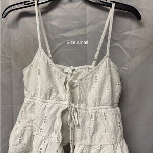 White Eyelet Tie-Front Tiered Sundress